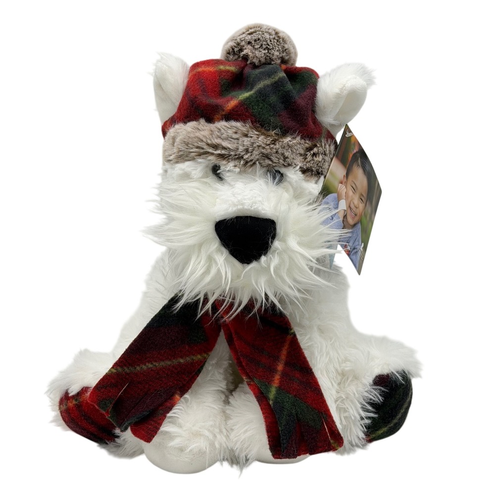 Gentle Treasures St Jude Westie Plush 12" White Dog Plaid Holiday Stuffed Animal